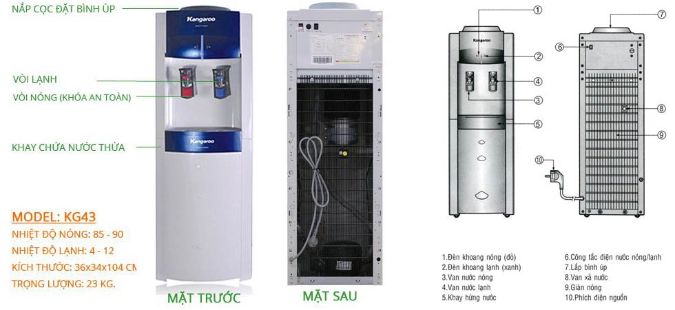 Cây nước nóng lạnh Kangaroo KG43-Korean